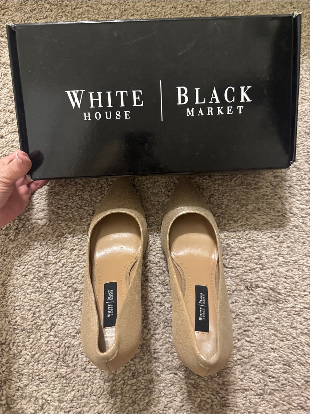 White House Black Market Metallic Tan Pointed Toe Pumps